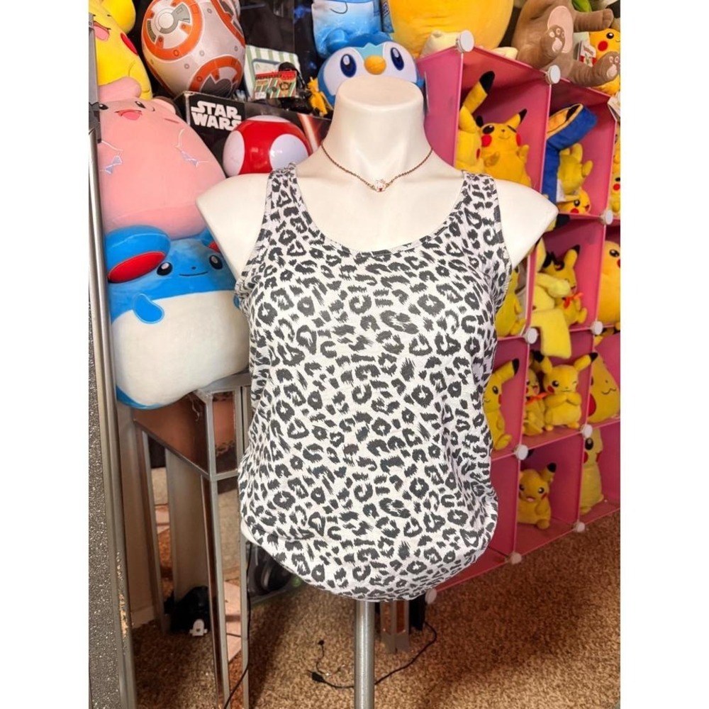 Y2K Pink Victoria's Secret Grey Leopard Print Racerback Sleep Tank Top M #2